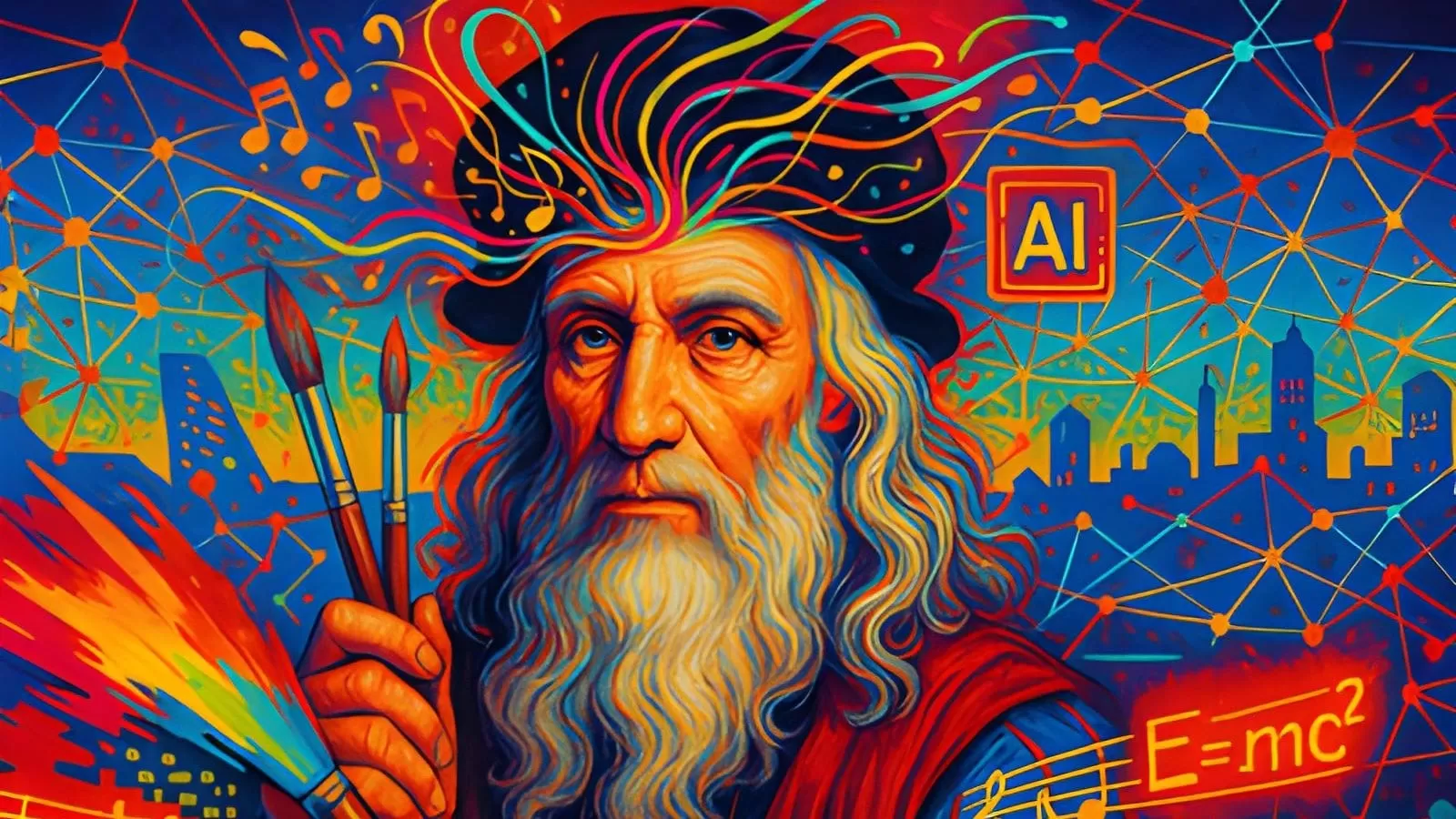 Artista con elementos de inteligencia artificial